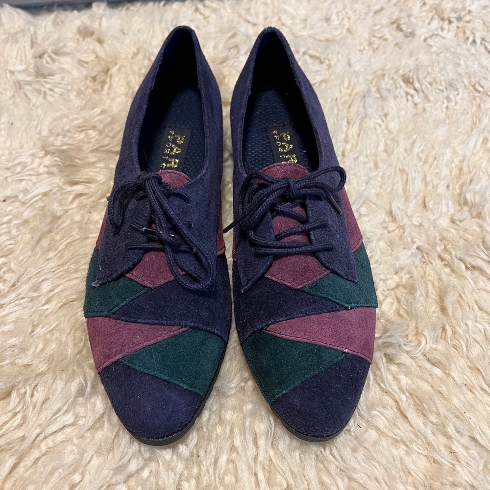 Vintage color block suede loafers